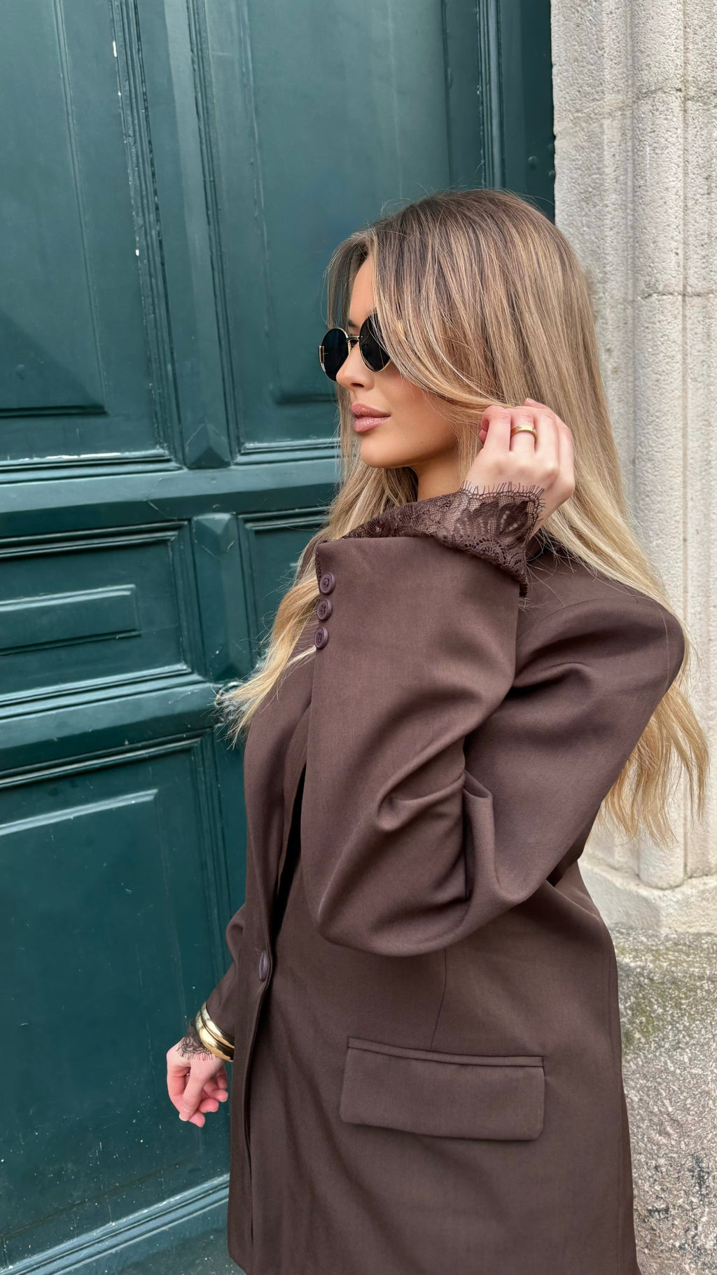 Blazer Marron – Détails Dentelle