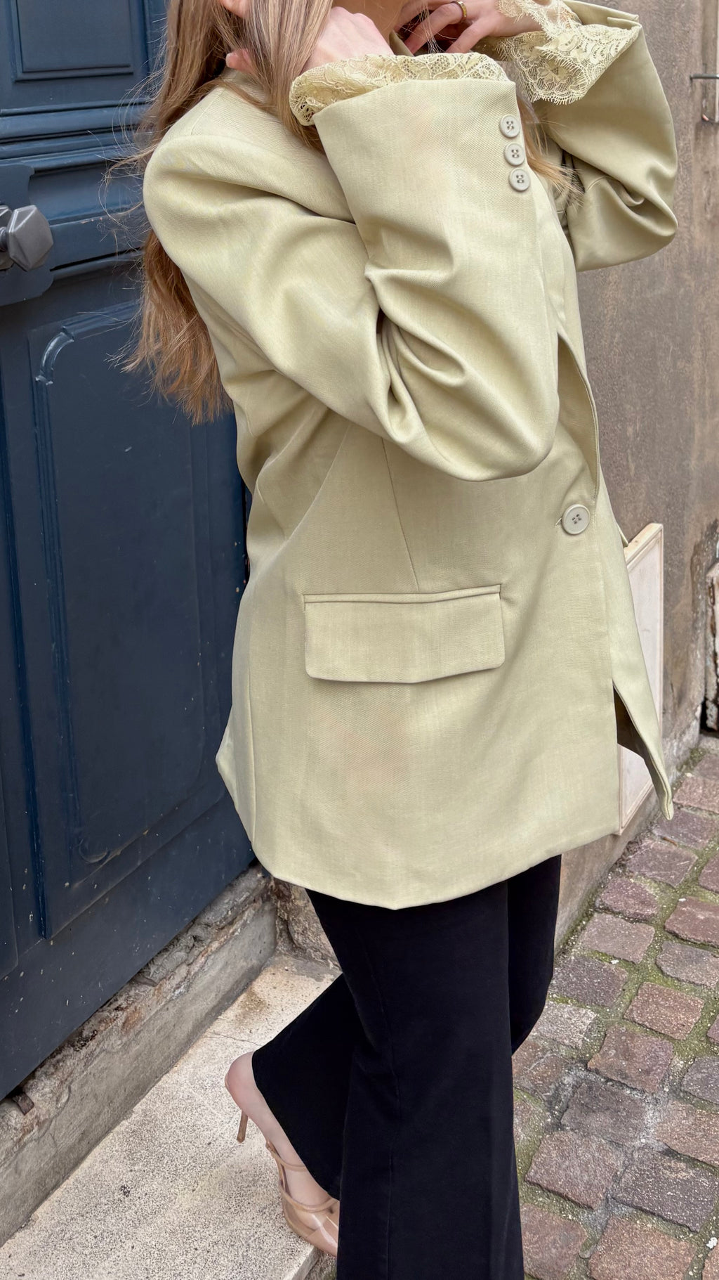 Blazer vert – Détails dentelle