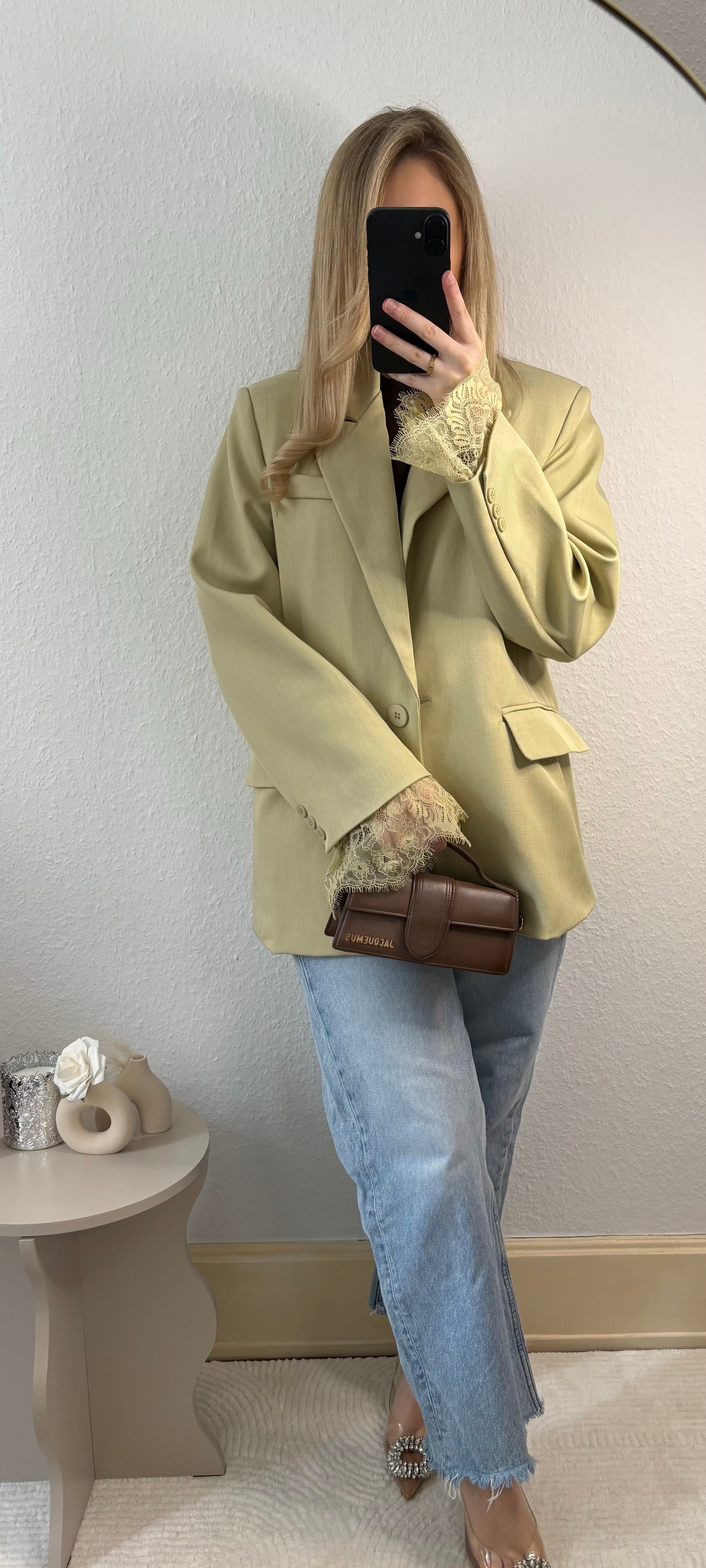 Blazer vert – Détails dentelle